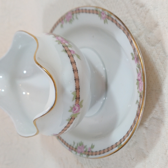 J&C Bavarian Hand-painted Rose Gravy Boat Gold Trim - Picture 4 of 12